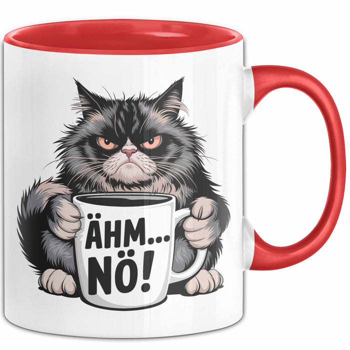 Katzen Tierliebhaber Tasse Geschenk Lustige Geschenkidee Spruch Ähm Nö Rot Trendation