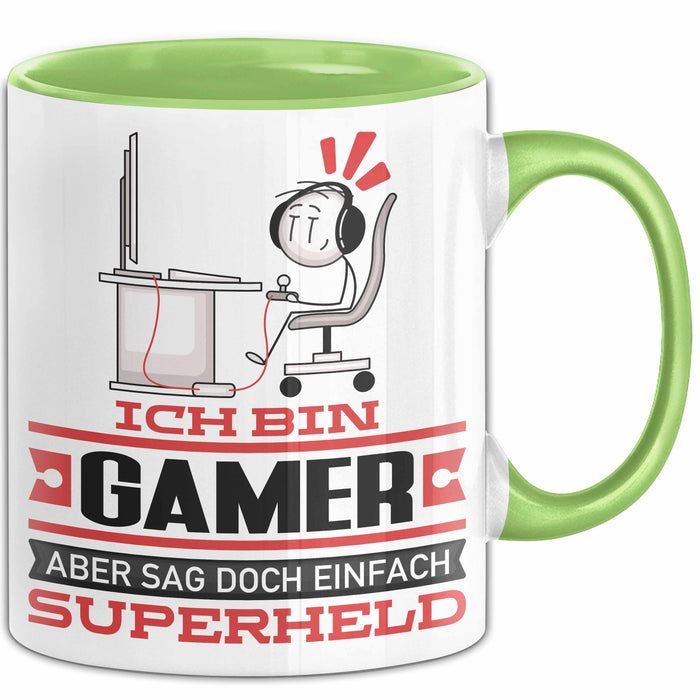 Gamer Geschenk Tasse Ich Bin Gamer Aber Sag Doch Einfach Superheld Lustige Geschenkdiee für Gamer Kaffee-Becher Grün Trendation