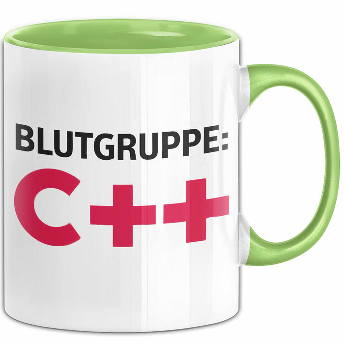 IT Programmierer Tasse Geschenk Blutgruppe C++ Spruch Grün Trendation