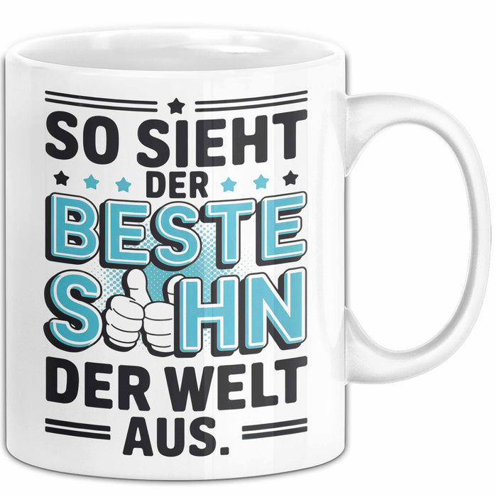 Bester Sohn Kinder Tasse Becher Geschenk Lustige Geschenkidee Spruch So Sieht Der Beste Sohn Der Welt Aus Weiß Trendation
