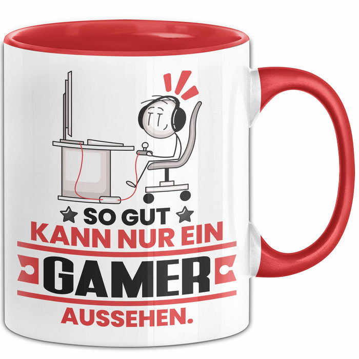 Gamer Geschenk Tasse So Gut Kann Nur Ein Gamer Aussehen Geschenkidee Kaffee-Becher Rot Trendation