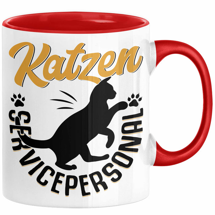 Katzen Geschenk Tasse Katzen-Besitzerin Kaffeebecher Katzen Servicepersonal Geschenkidee Rot Trendation