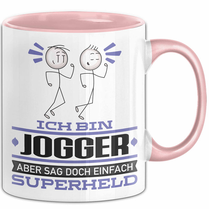 Jogger Geschenk Tasse Ich Bin Jogger Aber Sag Doch Einfach Superheld Lustige Geschenkdiee für Jogger Kaffee-Becher Rosa Trendation