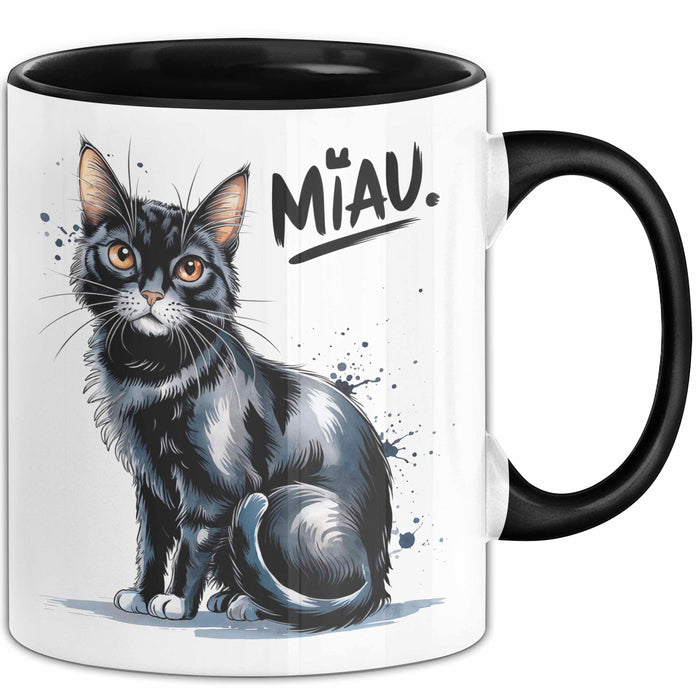 Katzen Tierliebhaber Tasse Geschenk Lustige Geschenkidee Spruch Miau Schwarz Trendation