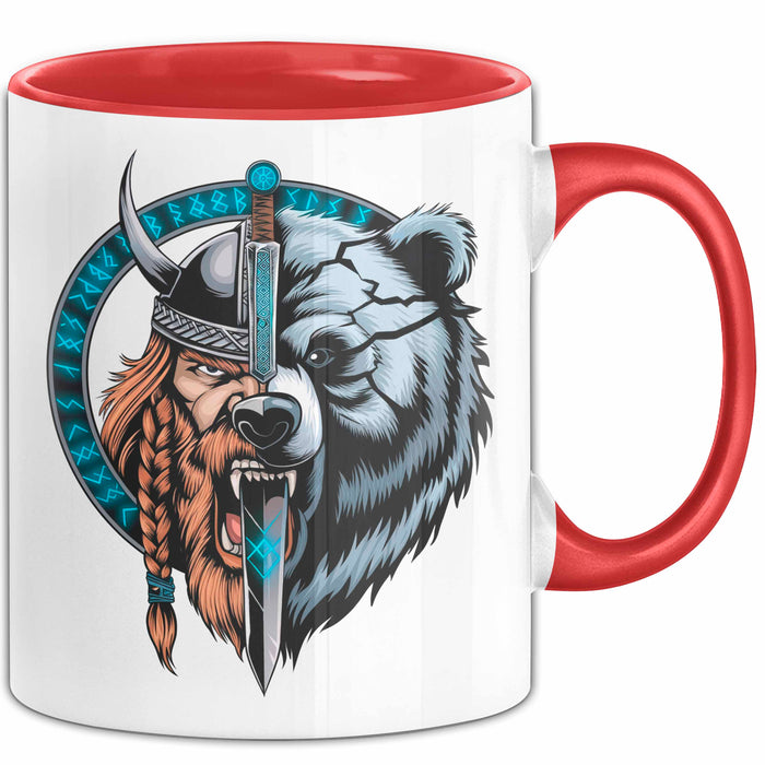 Nordischer Krieger Wikingerbär Tasse Geschenk Lustige Geschenkidee Spruch Rot Trendation