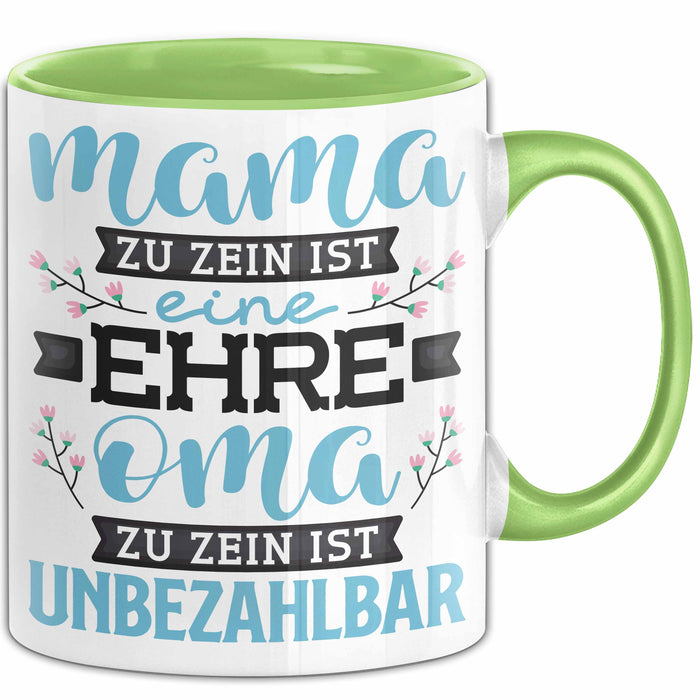 Unbezahlbare Oma Tasse Geschenk Muttertag Spruch Liebevoll Grün Trendation