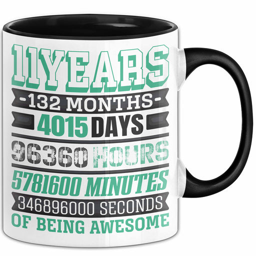 11. Geburtstag Tasse Geschenk Jungs Mädchen Becher Lustig Schwarz Trendation