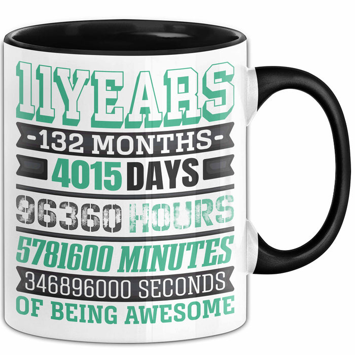 11. Geburtstag Tasse Geschenk Jungs Mädchen Becher Lustig Schwarz Trendation