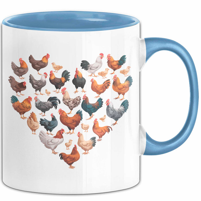Huhn Tier Bauer Tasse Becher Geschenk Lustige Geschenkidee Spruch Hühnerherz Blau Trendation