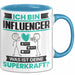 Influencer Tasse Geschenk für Influencer Geburtstag Lustiger Spruch Kaffee-Becher Was Ist Deine Superkraft Blau Trendation