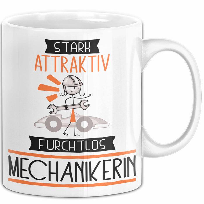 Mechanikerin Tasse Geschenk Becher Stark Attraktiv Furchtlos Mechanikerin Lustige Geschenkidee Weiß Trendation