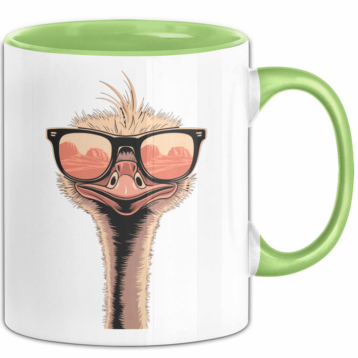 Strauß Vogel Sonnenbrille Tasse Geschenk Lustige Geschenkidee Spruch Grün Trendation