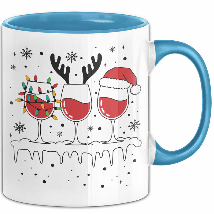 Wein-Trinker Geschenk Weihnachten Rotwein Geschenkidee Weintrinkerin Grafik Kaffee-Becher Blau Trendation