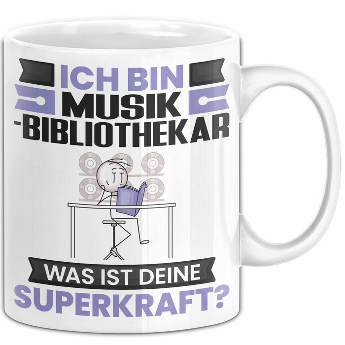 Musikbibliothekar Tasse Geschenk für Musikbibliothekar Geburtstag Lustiger Spruch Kaffee-Becher Was Ist Deine Superkraft Weiß Trendation