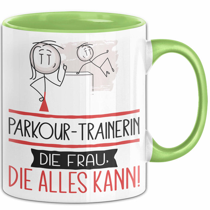 Parkour-Trainerin Geschenk Tasse Becher Die Frau Die Allen Kann Geschenkidee für eine Parkour-Trainerin Lustig Grün Trendation
