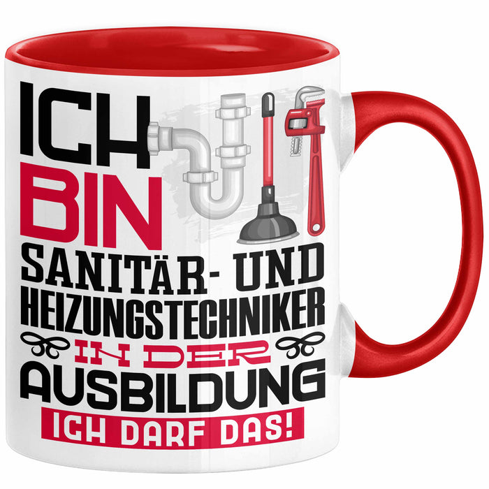Sanitär- und Heizungstechniker Ausbildung Tasse Geschenk Ich Bin Sanitär- und Heizungstechniker In Der Ausbildung Ich Darf Das Geschenkidee Spruch Rot Trendation