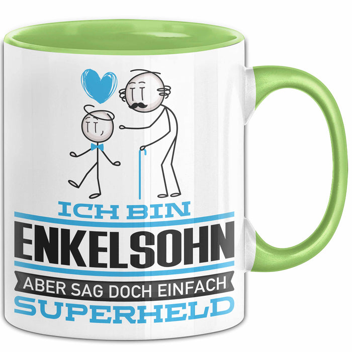 Enkelsohn Geschenk Tasse Ich Bin Enkelsohn Aber Sag Doch Einfach Superheld Lustige Geschenkdiee für Enkelsohn Kaffee-Becher Grün Trendation