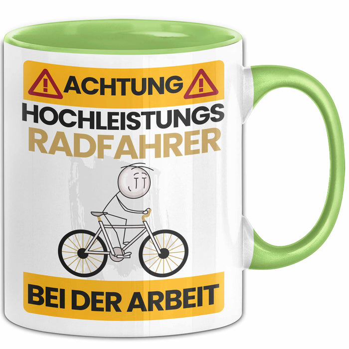 Radfahrer Tasse Geschenk Lustiger Spruch Geschenkidee für Radfahrer Achtung Hochleistungs Radfahrer Bei Der Arbeit Trendation