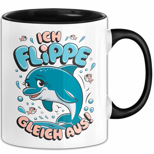Delfin Tierliebhaber Tasse Geschenk Lustige Geschenkidee Spruch Ich Flippe Gleich Aus Schwarz Trendation