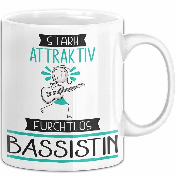 Bassistin Tasse Geschenk Becher Stark Attraktiv Furchtlos Bassistin Lustige Geschenkidee Weiß Trendation