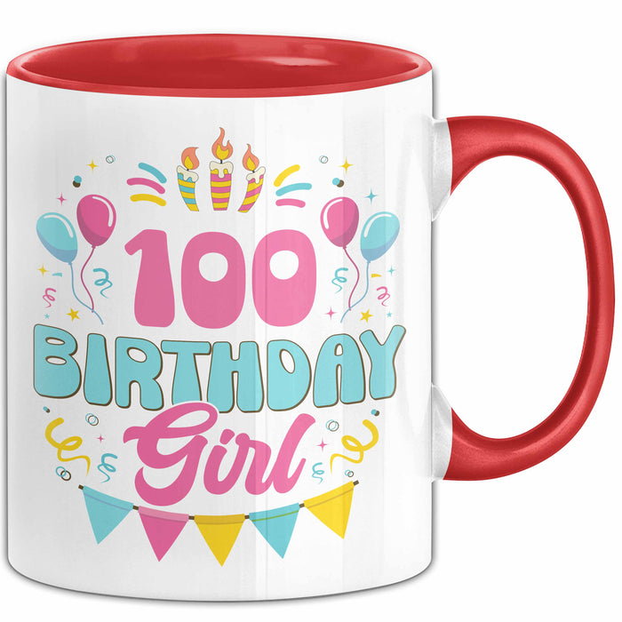 100. Geburtstag Tasse Frauen Mädchen Geschenkidee Lustig 100 Birthday Girl Lustiger Spruch Mutter Mama Oma Rot Trendation