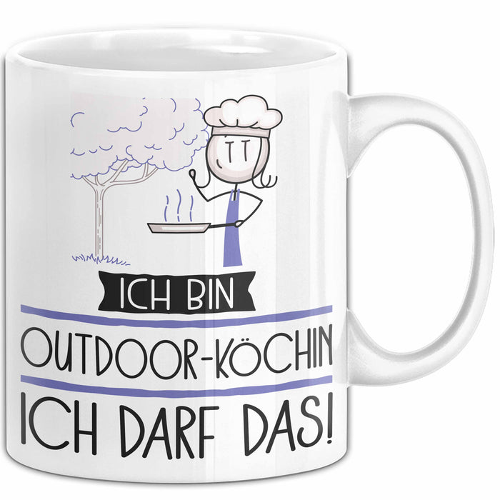 Geschenk für Outdoor-Köchin Tasse Lustige Geschenkidee Geburtstag Ich Bin Outdoor-Köchin Ich Darf Das Weiß Trendation