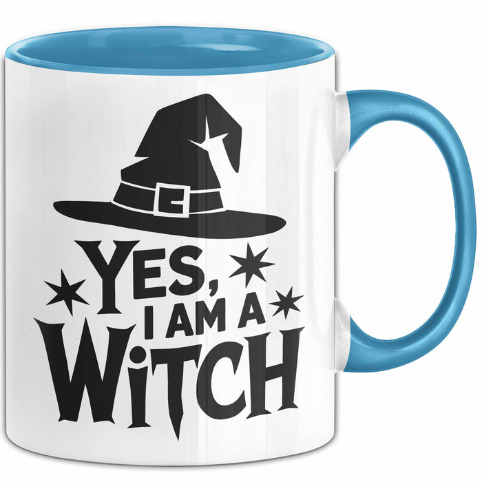 Hexen Tasse Geschenk Yes I Am A Witch Geschenkidee Halloween Lustige Hexe Blau Trendation