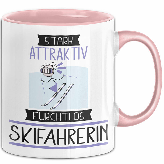 Skifahrerin Tasse Geschenk Becher Stark Attraktiv Furchtlos Skifahrerin Lustige Geschenkidee Rosa Trendation