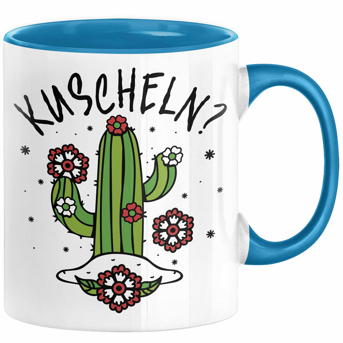 Kaktus Tasse Geschenk Kuscheln Sarkasmus Humor Geschenkidee Kaffee-Becher Kaktus-Liebhaber Frauen Blau Trendation