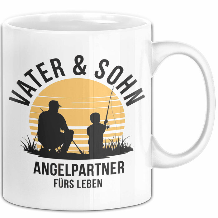 Angeln Fischer Vater Sohn Tasse Becher Geschenk Lustige Geschenkidee Spruch Vater & Sohn Angelpartner Fürs Leben Weiß Trendation