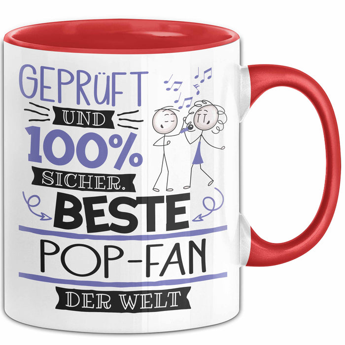 Beste Pop-Fan Der Welt Tasse Geschenk für Eine Pop-Fan Geprüft Und Sicher Geschenkidee Geburtstag Weihnachten Rot Trendation