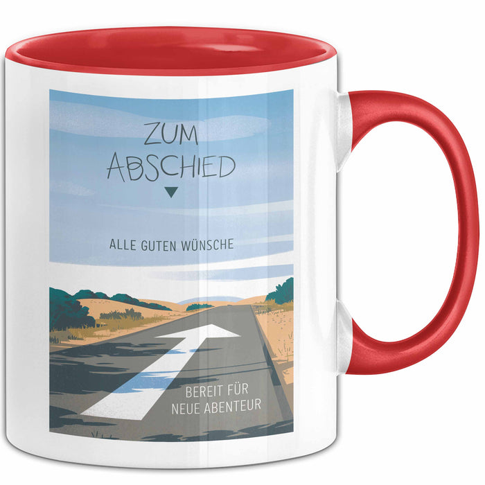 Büroarbeit Kollege Abschied Tasse Geschenk Lustige Geschenkidee Spruch Zum Abschied Alle Guten Wünsche Bereit Für Neue Abenteuer Rot Trendation