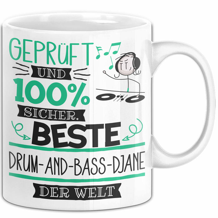 Beste Drum-and-Bass-DJane Der Welt Tasse Geschenk für Eine Drum-and-Bass-DJane Geprüft Und Sicher Geschenkidee Geburtstag Weihnachten Weiß Trendation