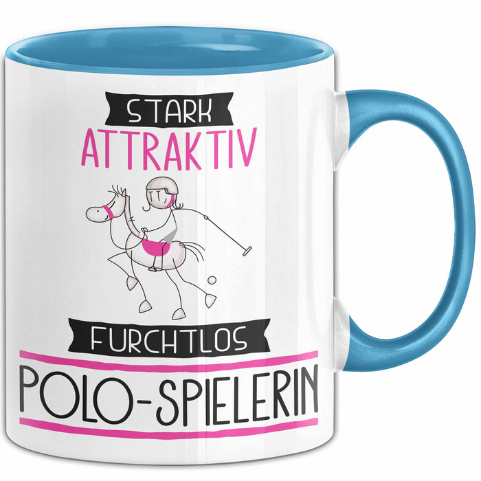 Polo-Spielerin Tasse Geschenk Becher Stark Attraktiv Furchtlos Polo-Spielerin Lustige Geschenkidee Blau Trendation