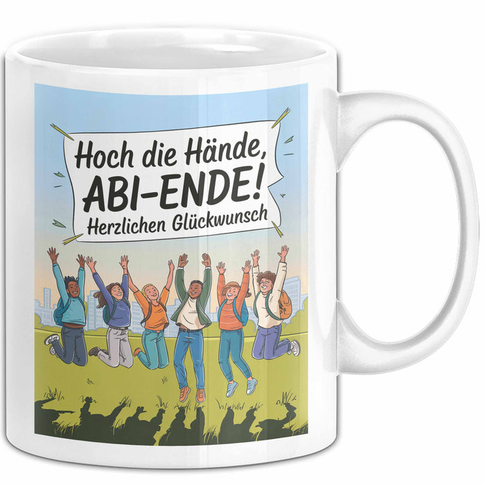 Schüler Abschluss Tasse Geschenk Lustige Geschenkidee Spruch Hoch Die Hände Abi Ende Weiß Trendation