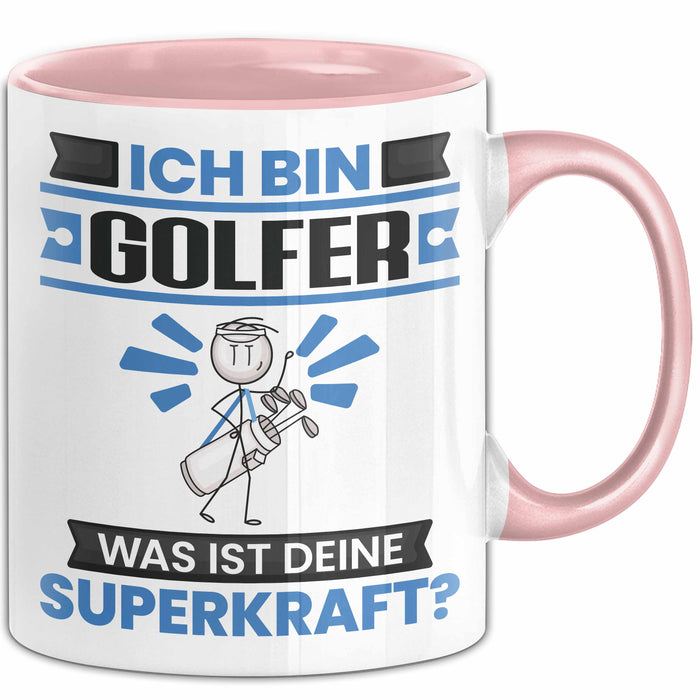 Golfer Tasse Geschenk für Golfer Geburtstag Lustiger Spruch Kaffee-Becher Was Ist Deine Superkraft Rosa Trendation