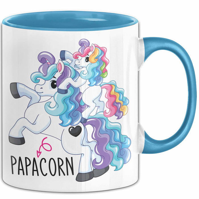 Tasse Geschenk Papacorn Lustiges Einhorn Design Becher Blau Trendation