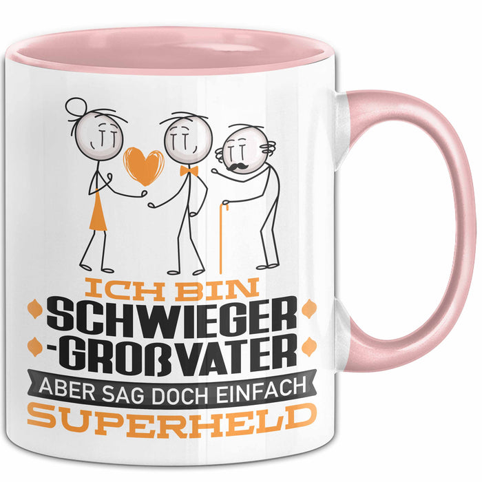 Schwiegergroßvater Geschenk Tasse Ich Bin Schwiegergroßvater Aber Sag Doch Einfach Superheld Lustige Geschenkdiee für Schwiegergroßvater Kaffee-Becher Rosa Trendation