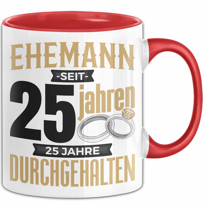 Ehemann Tasse Geschenk 25 Jahre Hochzeitstag Lustiger Spruch Silberhochzeit Rot Trendation