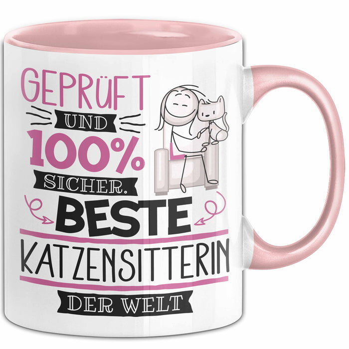 Beste Katzensitterin Der Welt Tasse Geschenk für Eine Katzensitterin Geprüft Und Sicher Geschenkidee Geburtstag Weihnachten Rosa Trendation