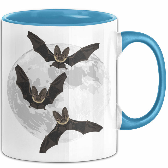 Halloween Tasse Geschenk Fledermäuse Vollmond Grafik Geschenkidee Blau Trendation