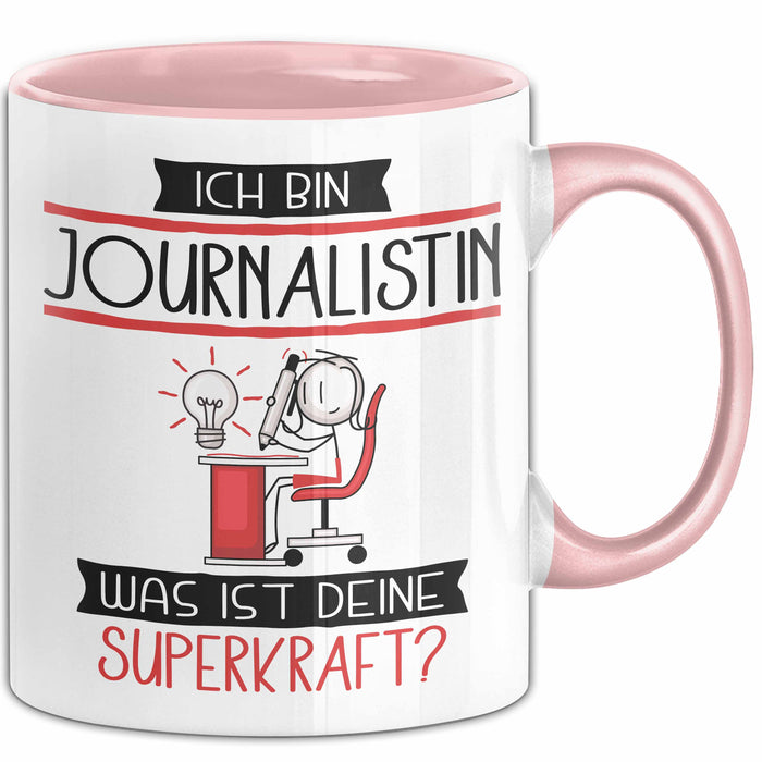 Journalistin Geschenk Tasse Ich Bin Journalistin Was Ist Deine Superkraft Geschenkidee Lustig Geburtstag Weihnachten Rosa Trendation