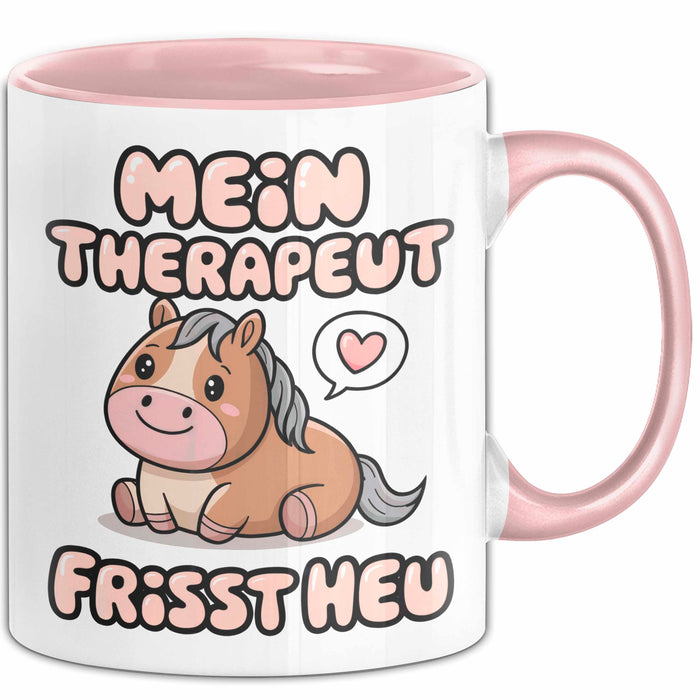 Pferde Tierliebhaber Tasse Geschenk Lustige Geschenkidee Spruch Mein Therapeut Frisst Heu Rosa Trendation