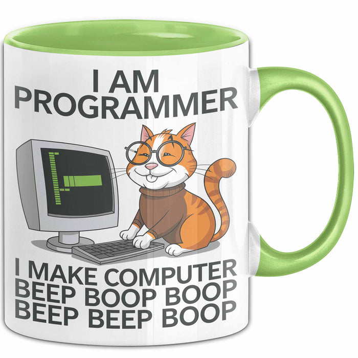 IT Techniker Computeringenieur Tasse Geschenk Lustige Geschenkidee Spruch Ich Bin Eine Programmierer Katze Grün Trendation