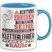 Kletterlehrer Geschenk Tasse Lustiger Spruch Erheben Sie Sich Der Kletterlehrer Betritt den Raum Blau Trendation