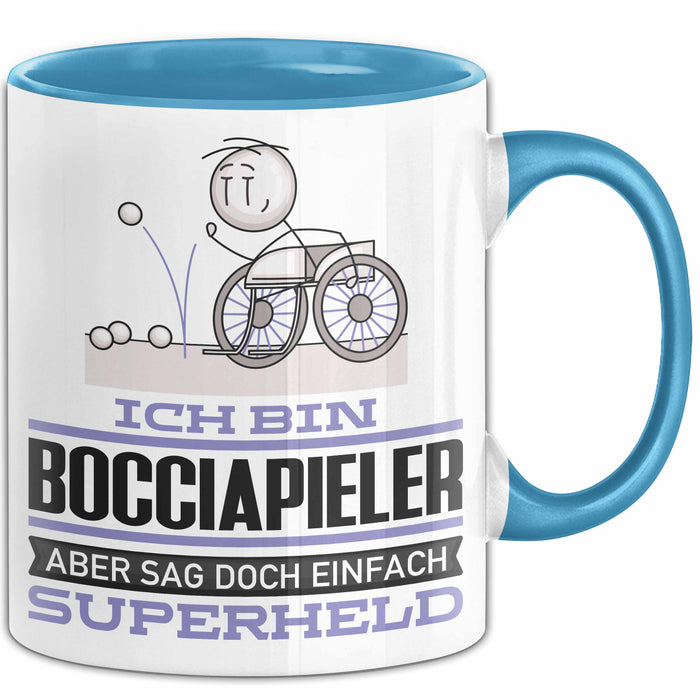Bocciapieler Geschenk Tasse Ich Bin Bocciapieler Aber Sag Doch Einfach Superheld Lustige Geschenkdiee für Bocciapieler Kaffee-Becher Blau Trendation