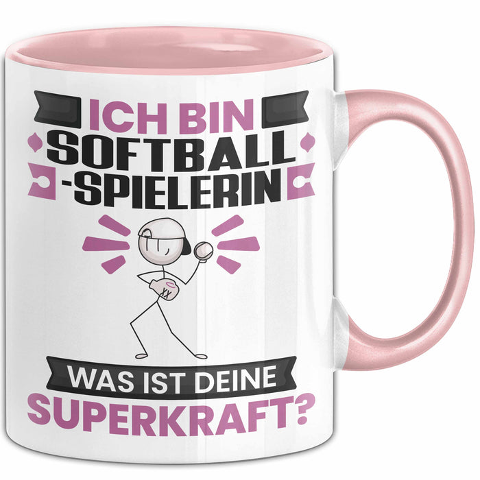 Softballspielerin Tasse Geschenk für Softballspielerin Geburtstag Lustiger Spruch Kaffee-Becher Was Ist Deine Superkraft Rosa Trendation