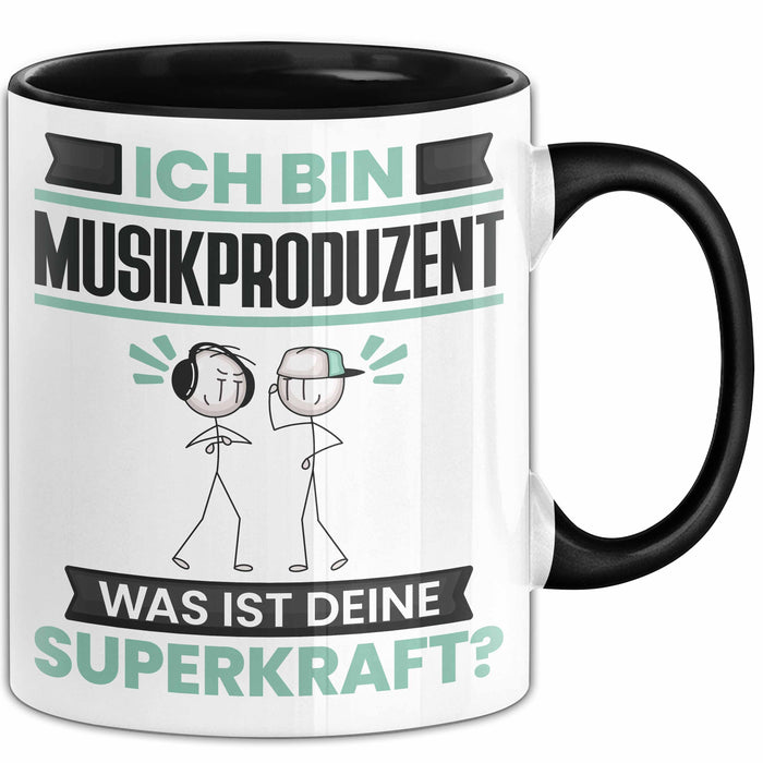 Musikproduzent Tasse Geschenk für Musikproduzent Geburtstag Lustiger Spruch Kaffee-Becher Was Ist Deine Superkraft Schwarz Trendation