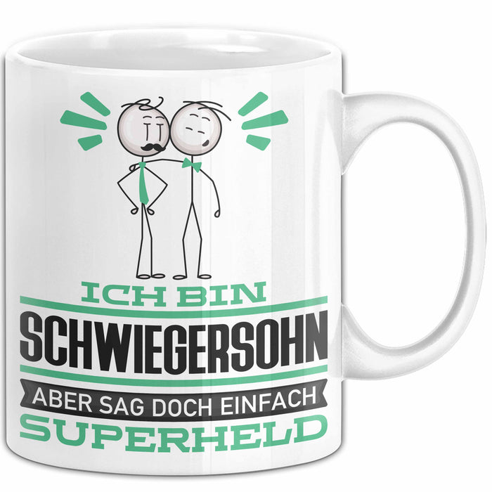 Schwiegersohn Geschenk Tasse Ich Bin Schwiegersohn Aber Sag Doch Einfach Superheld Lustige Geschenkdiee für Schwiegersohn Kaffee-Becher Weiß Trendation