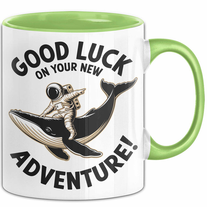 Büroarbeit Kollege Abschied Tasse Geschenk Lustige Geschenkidee Spruch Viel Glück Auf Deinem Neuen Abenteuer Grün Trendation
